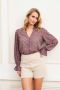Lofty Manner semi-transparante blouse Luni met all over print en volant aubergine - Thumbnail 1
