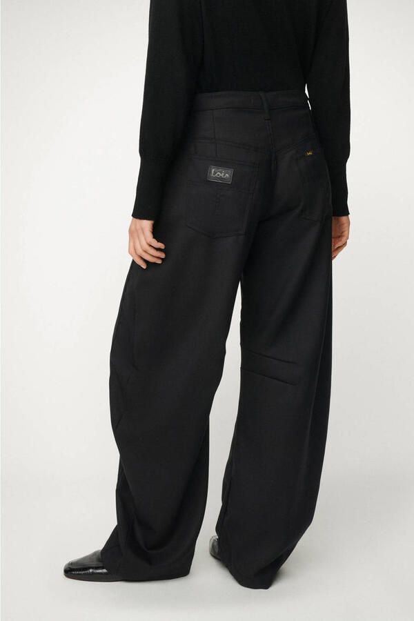 Lois barrel regular waist broek met wol zwart - Foto 2
