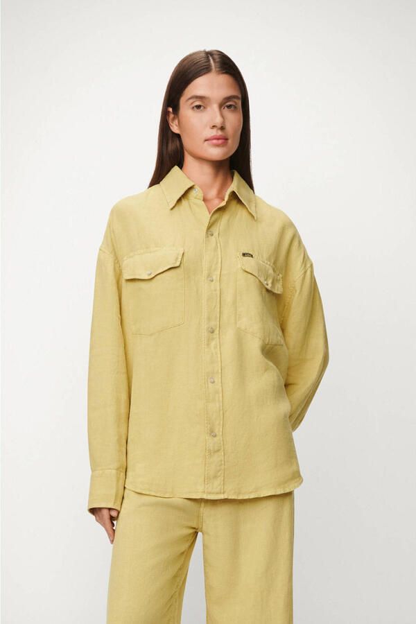 Lois blouse met linnen lichtkaki