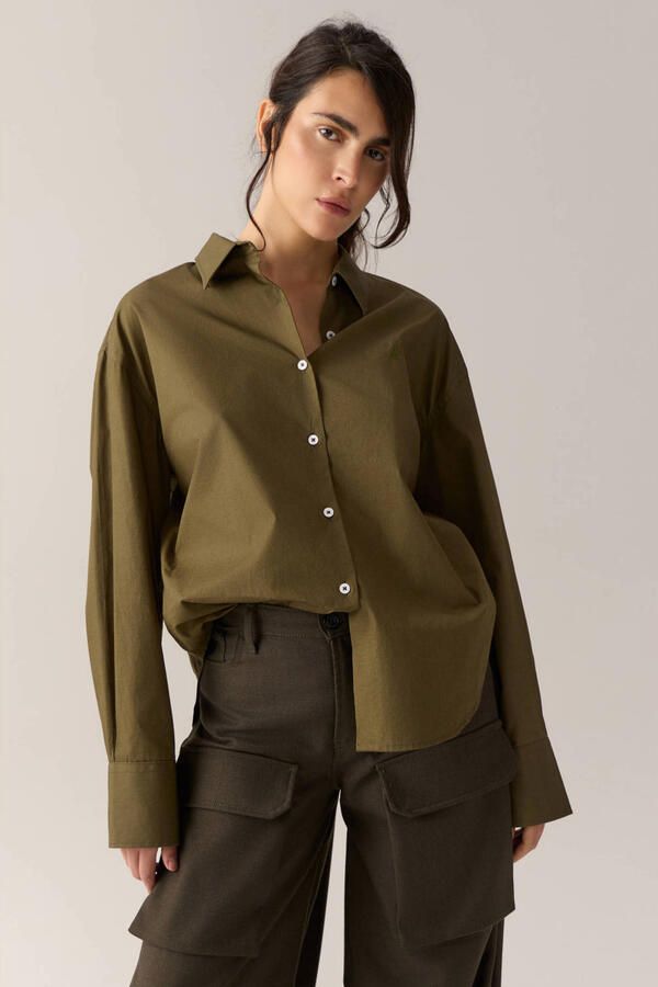 Lois blouse met logo kaki