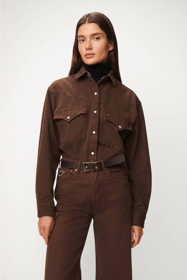 Lois denim blouse donkerbruin