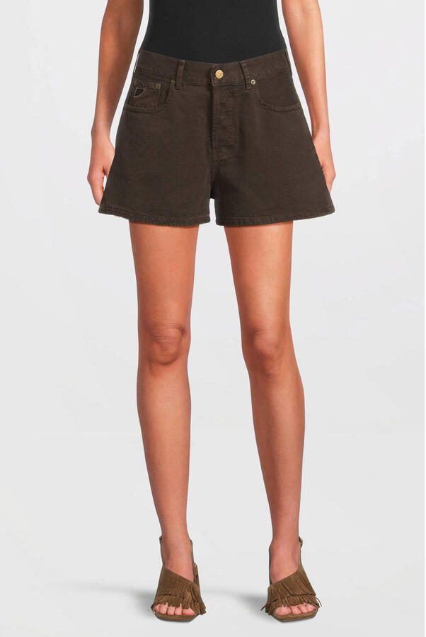 Lois denim wide leg regular waist short donkerbruin