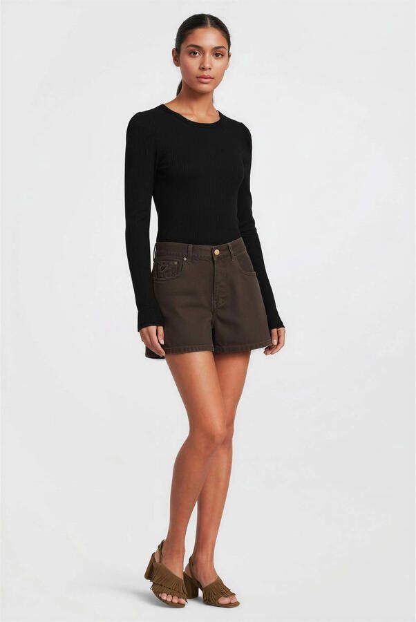 Lois denim wide leg regular waist short donkerbruin - Foto 3