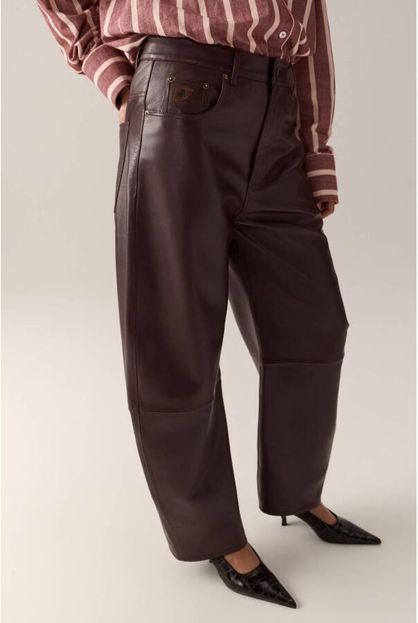 Lois imitatieleren barrel broek donkerbruin