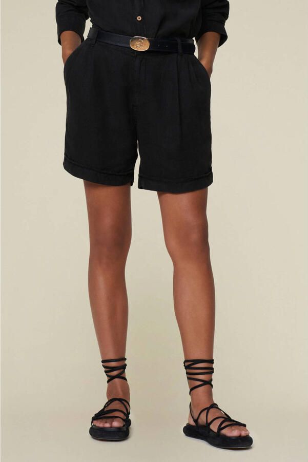 Lois regular waist casual short met linnen zwart