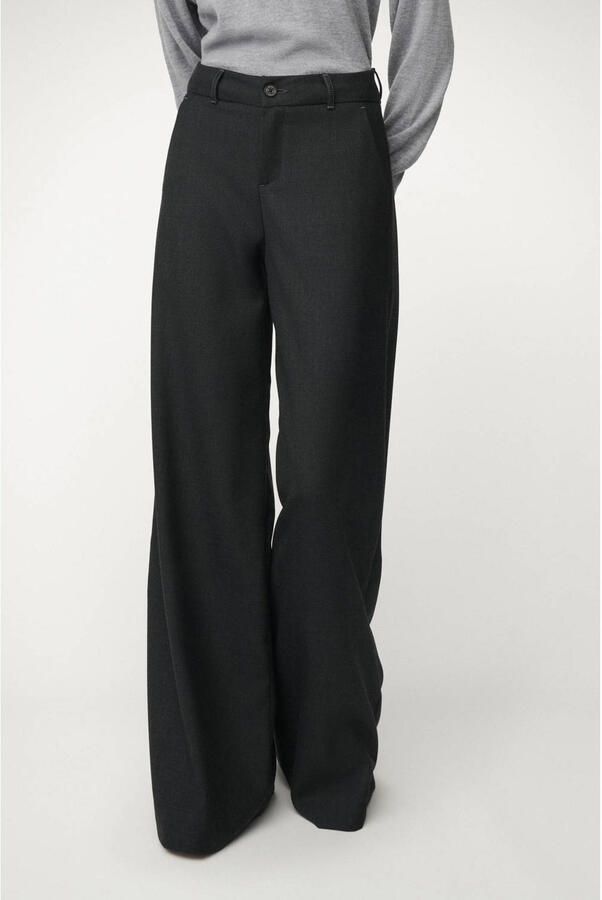 Lois wide leg high waist broek met wol grijs melange