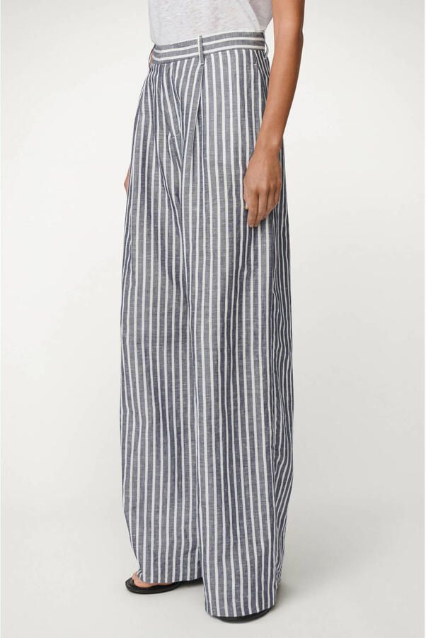 Lois wide leg high waist gestreepte broek met linnen antraciet