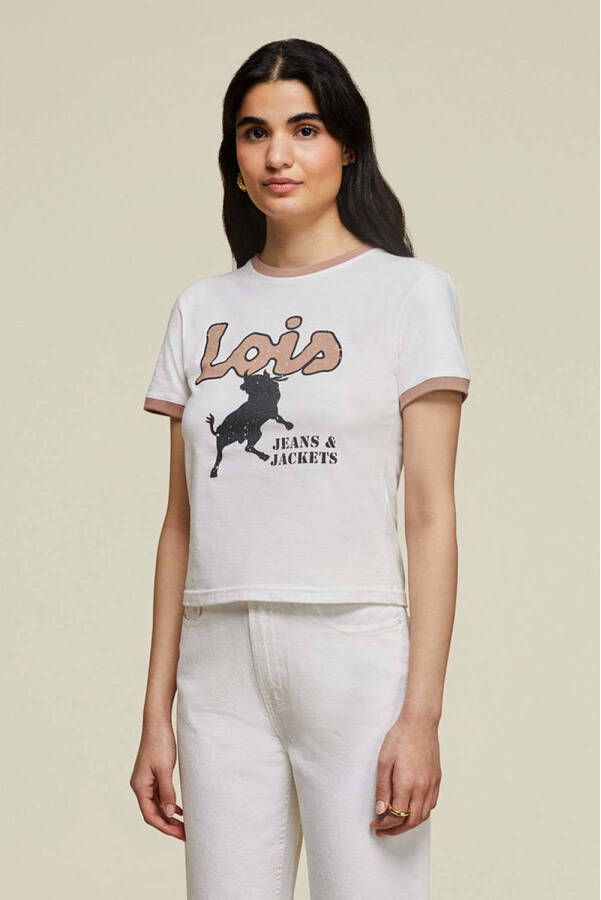 Lois T-shirt Emma met printopdruk wit