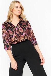 LOLALIZA blouse met all over print bruin roze zwart