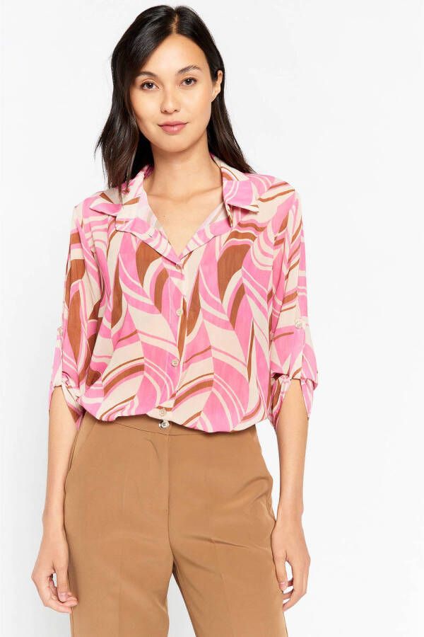 LOLALIZA blouse met all over print roze bruin ecru