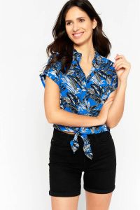 LOLALIZA blouse met bladprint blauw zwart