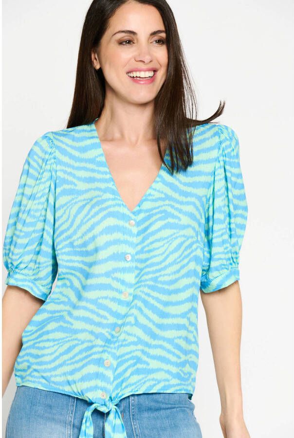 LOLALIZA blouse met dierenprint turquoise