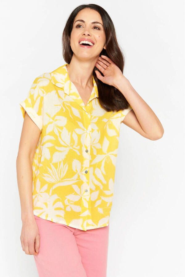 LOLALIZA gebloemde blouse met linnen geel wit