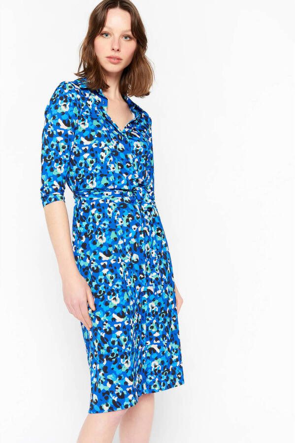 LOLALIZA jurk met dierenprint en ceintuur blauw