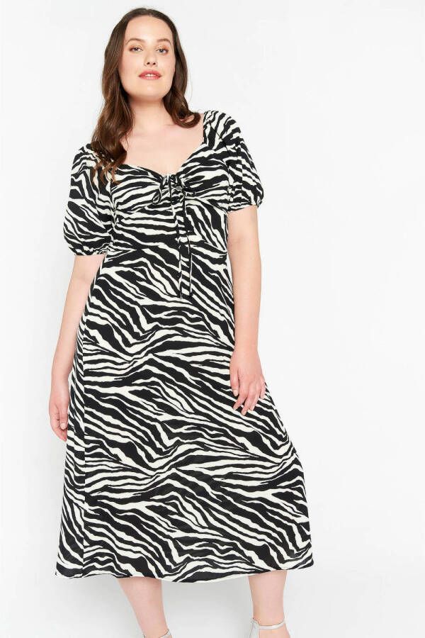 LOLALIZA jurk met zebraprint zwart wit