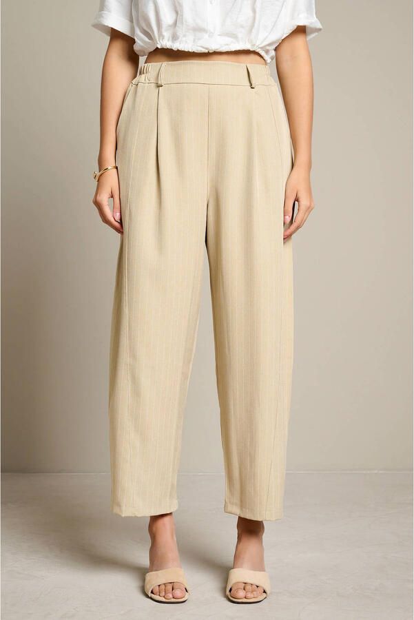 LOLALIZA barrel leg broek met krijtstreep beige