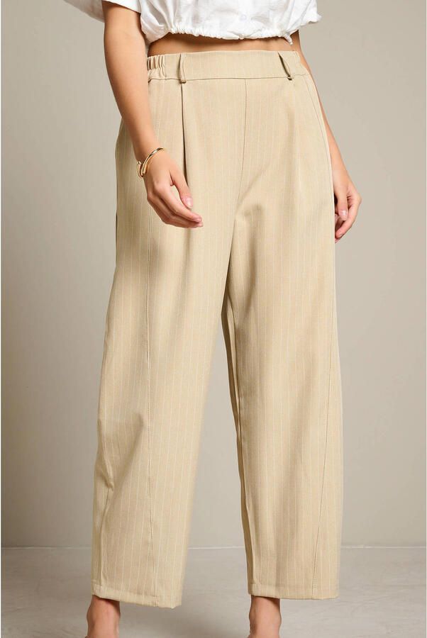 LOLALIZA barrel leg broek met krijtstreep beige - Foto 2