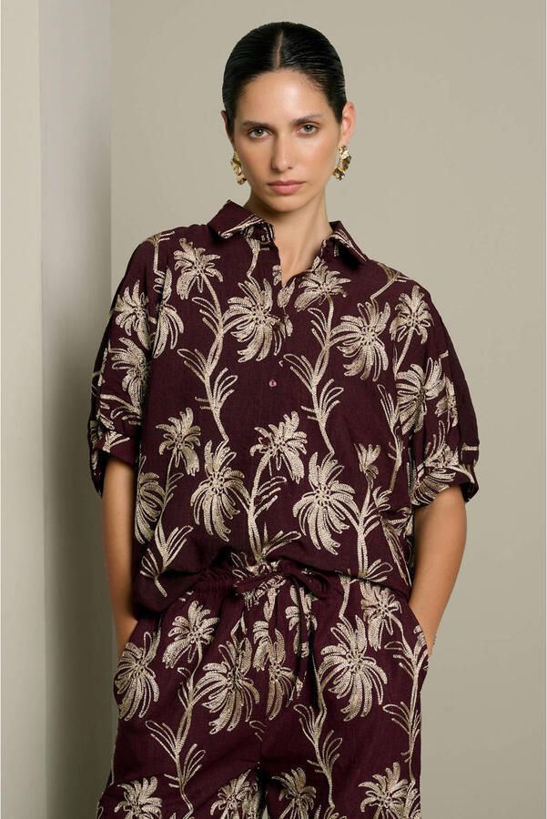 LOLALIZA blouse met borduursels en print bruin