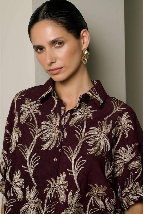 LOLALIZA blouse met borduursels en print bruin - Foto 2
