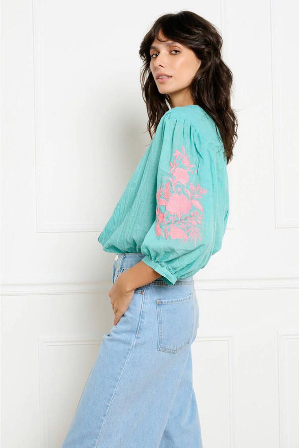 LOLALIZA blouse met borduursels turkoois - Foto 2