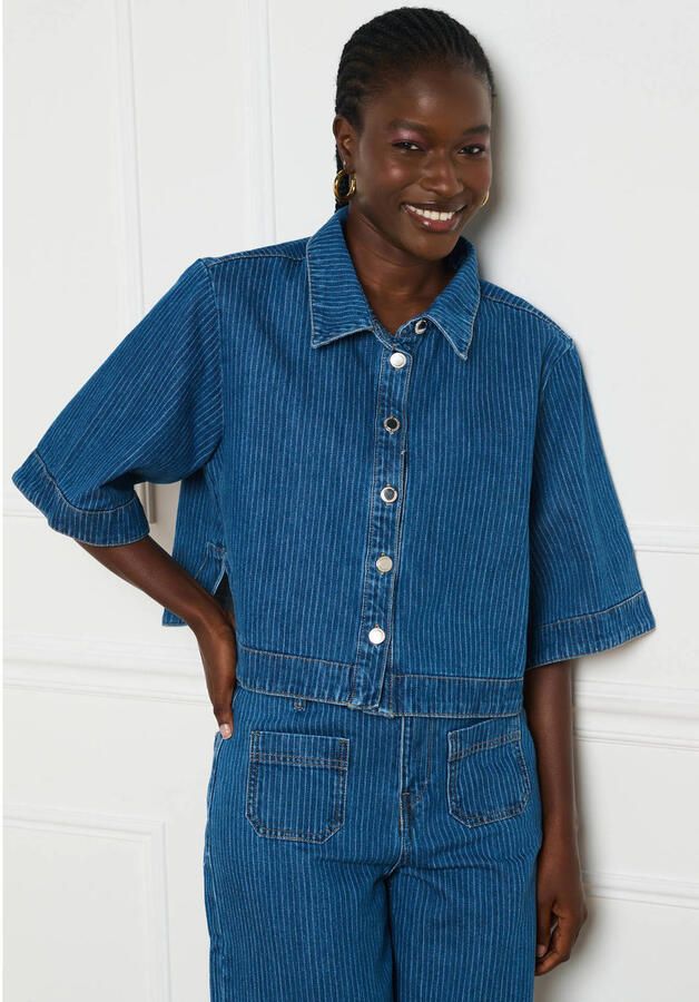 LOLALIZA blouse met krijtstreep blauw