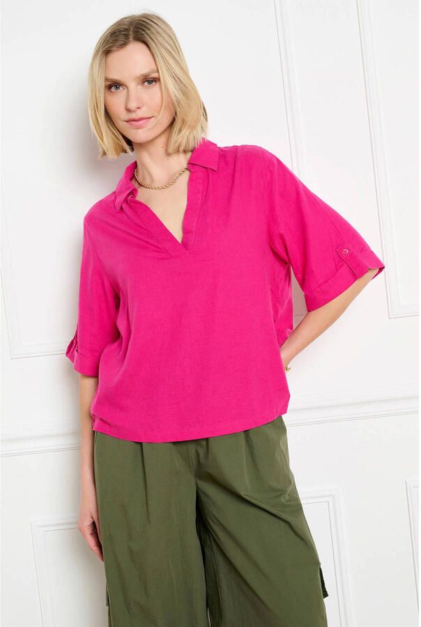 LOLALIZA blouse met linnen fuchsia