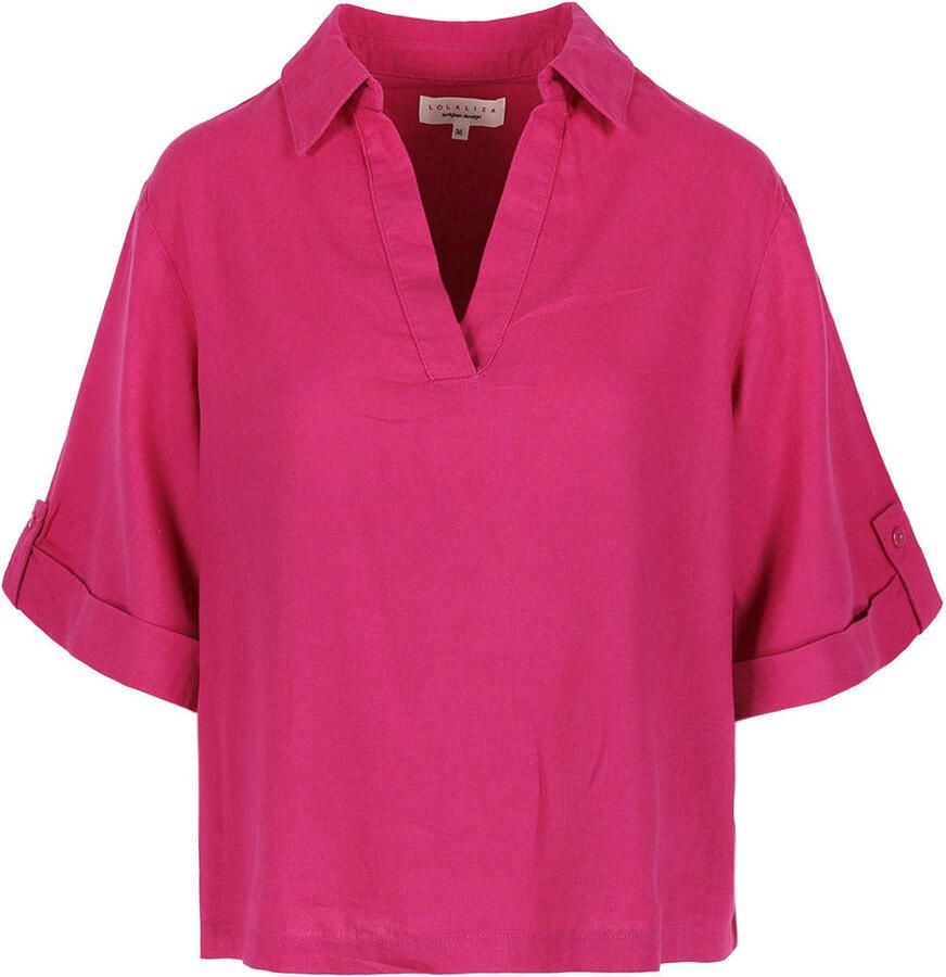 LOLALIZA blouse met linnen fuchsia - Foto 2
