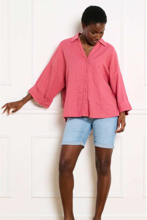 LOLALIZA blouse met linnen roze