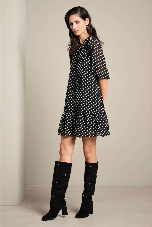 LOLALIZA blousejurk met stippen zwart wit