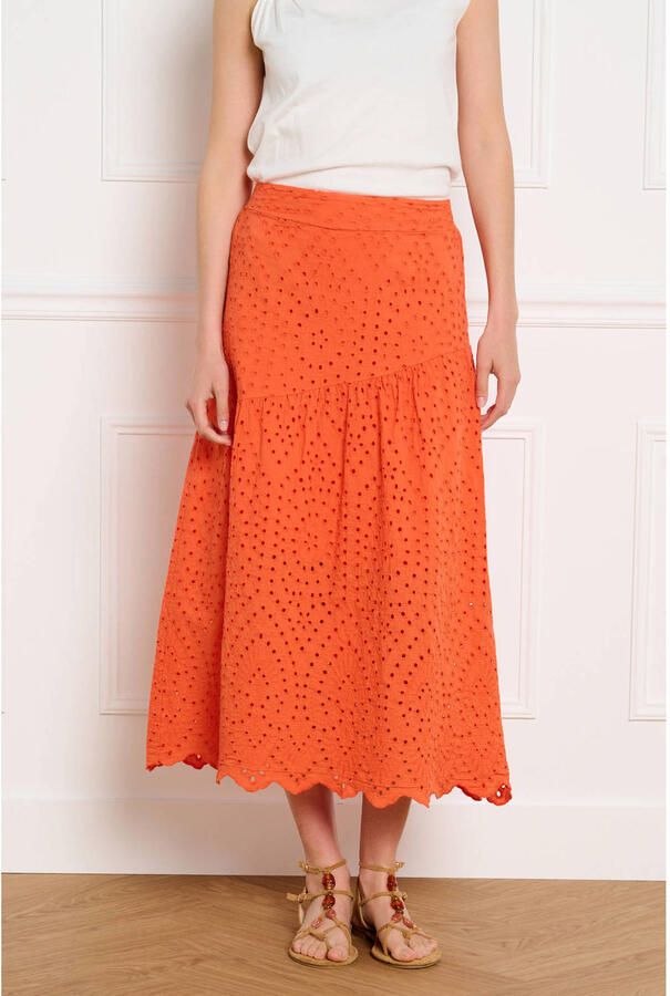 LOLALIZA broderie midi rok oranje