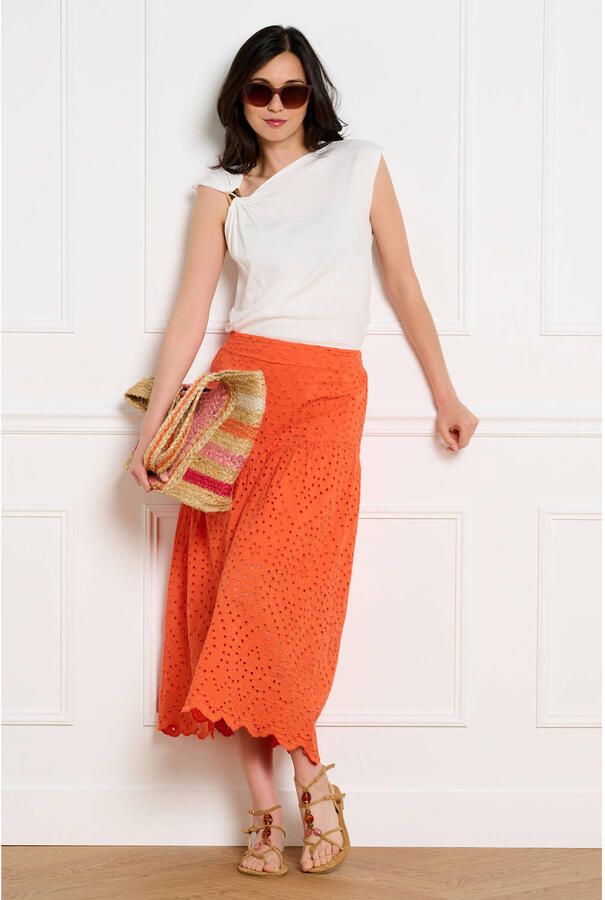 LOLALIZA broderie midi rok oranje - Foto 2
