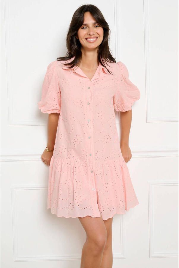 LOLALIZA broderie zomerjurk zalm