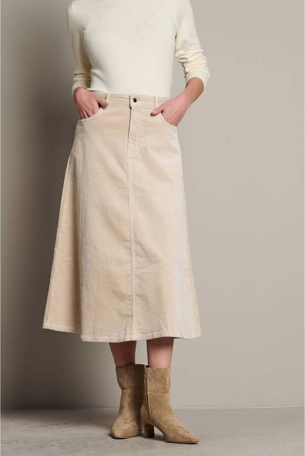 LOLALIZA corduroy A-lijn midi rok beige