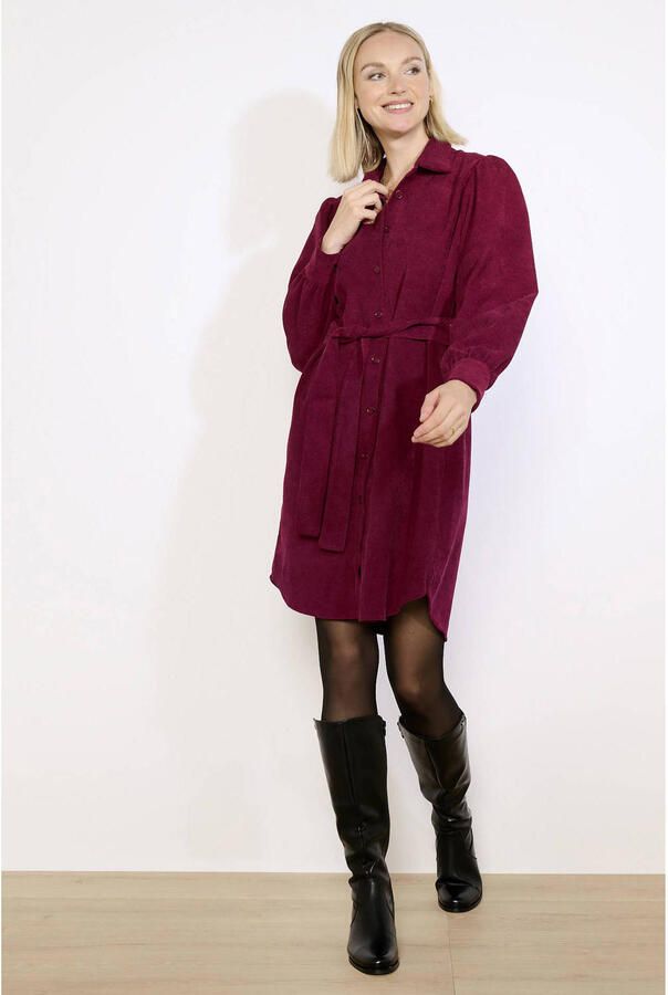 LOLALIZA corduroy blousejurk donkerrood - Foto 3