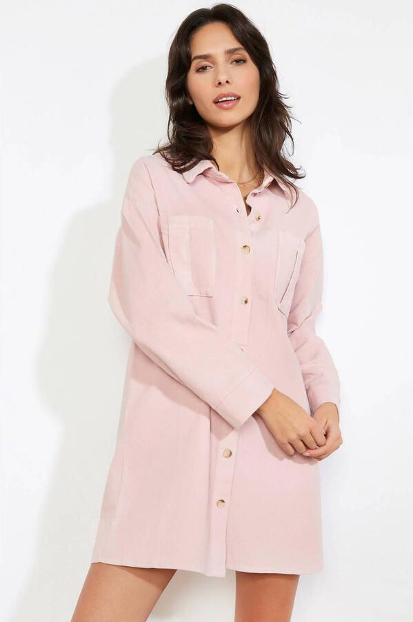 LOLALIZA corduroy blousejurk lichtroze