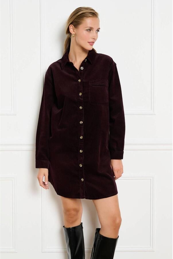LOLALIZA corduroy korte blousejurk aubergine