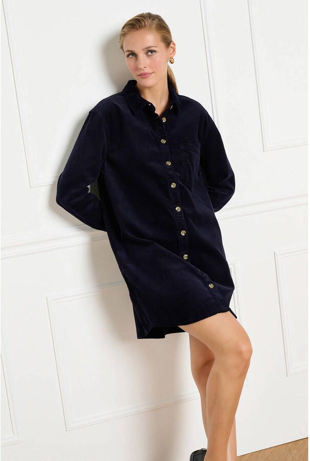 LOLALIZA corduroy korte blousejurk donkerblauw
