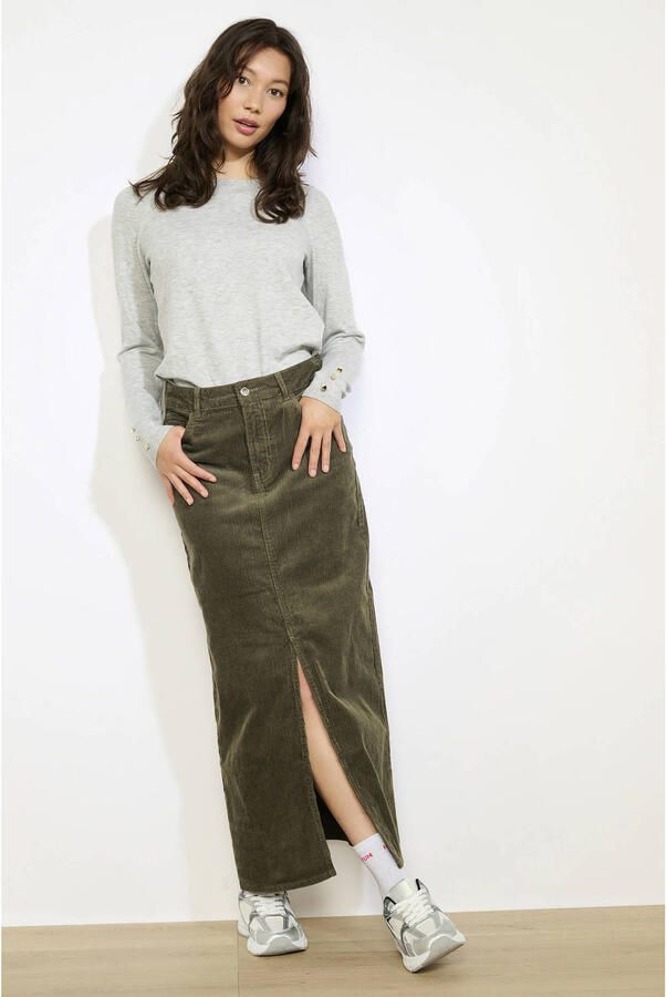 LOLALIZA corduroy midi rok donkergroen