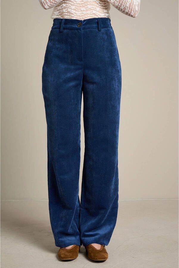 LOLALIZA corduroy wide leg broek donkerblauw
