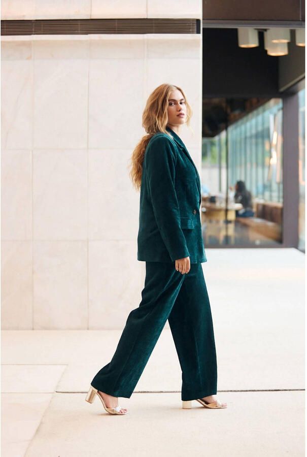 LOLALIZA corduroy wide leg high waist broek donkergroen