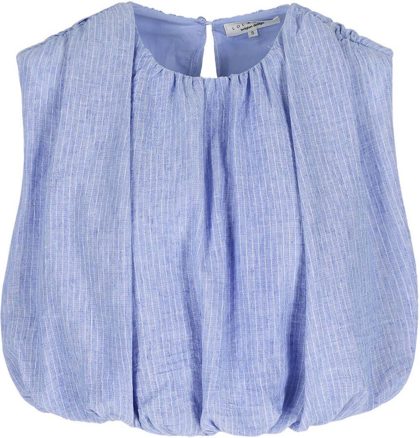 LOLALIZA cropped gestreepte top met plooien lichtblauw - Foto 2