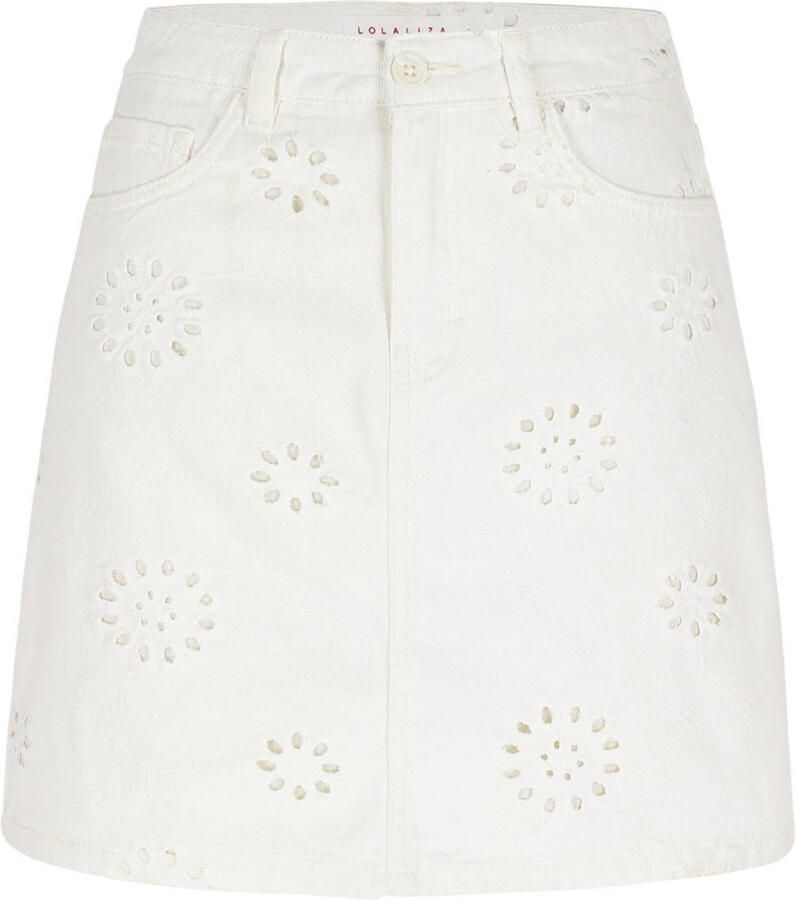 LOLALIZA denim gebloemde spijkerrok broderie wit - Foto 2