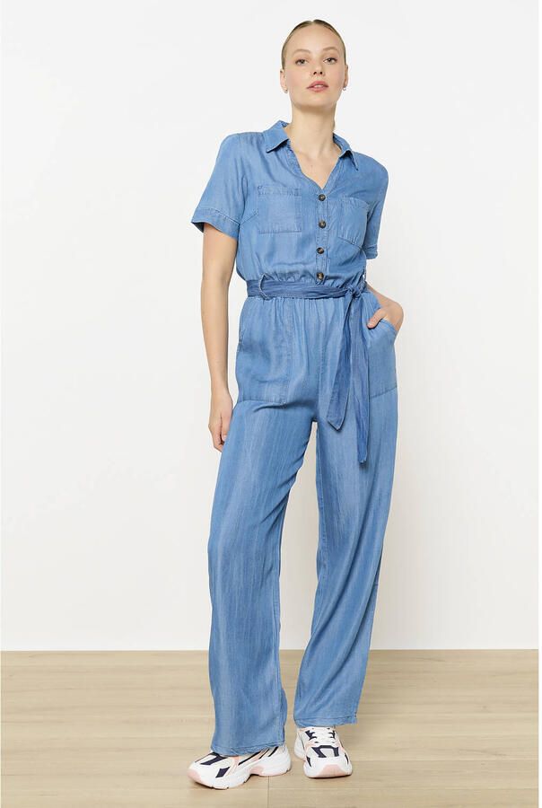 LOLALIZA denim wide leg jumpsuit medium blue denim - Foto 3