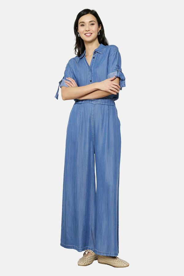LOLALIZA exclusive high waist wide leg jeans medium blue denim - Foto 2