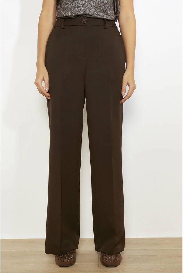 LOLALIZA flared regular waist pantalon donkerbruin