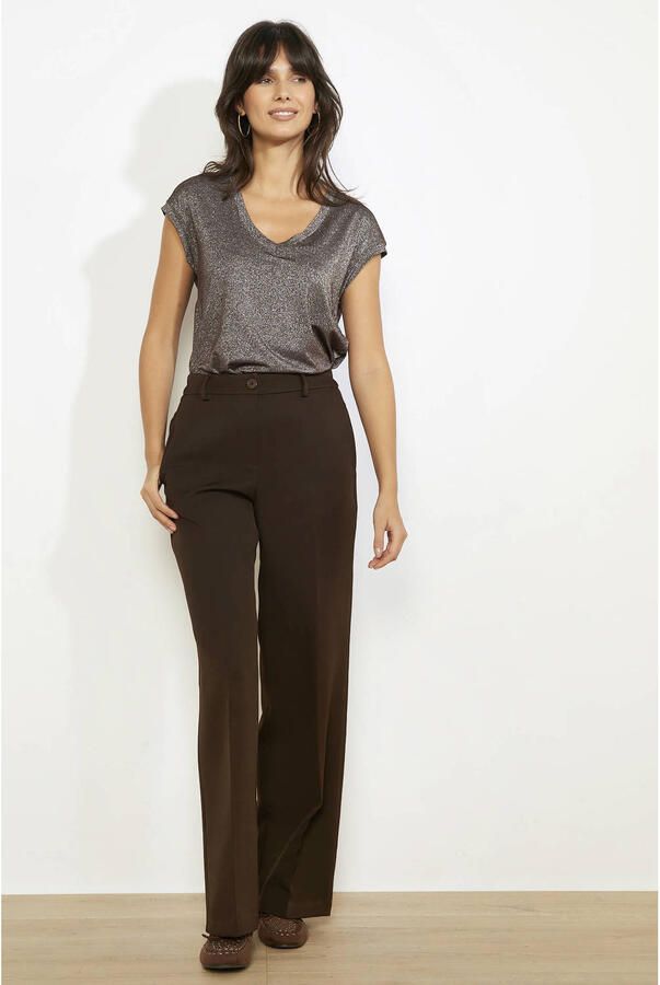 LOLALIZA flared regular waist pantalon donkerbruin - Foto 2