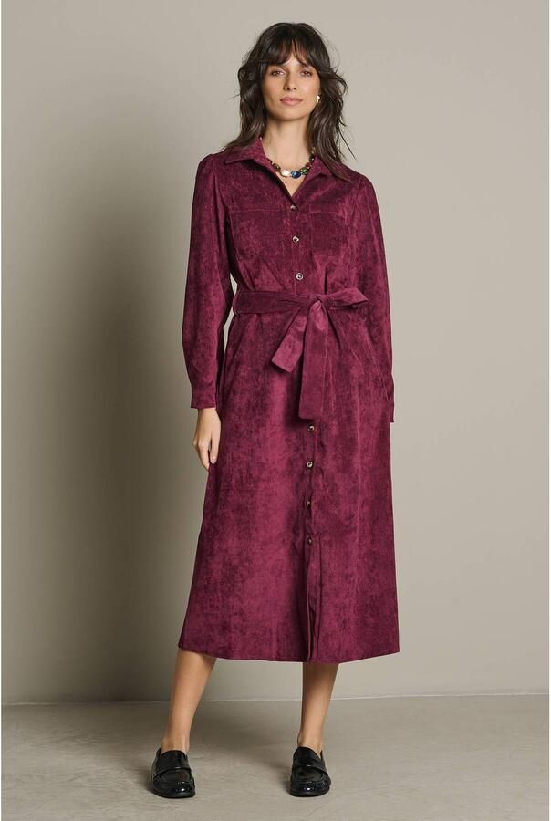 LOLALIZA fluwelen midi blousejurk aubergine - Foto 3
