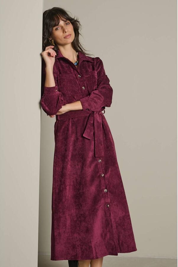 LOLALIZA fluwelen midi blousejurk aubergine