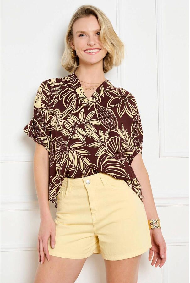 LOLALIZA gebloemde blouse donkerbruin