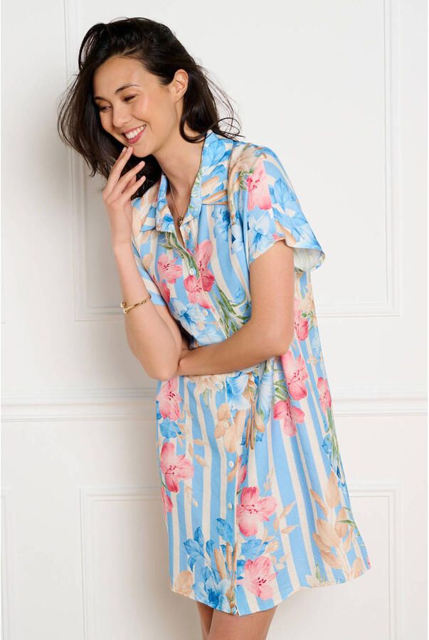 LOLALIZA gebloemde blousejurk blauw